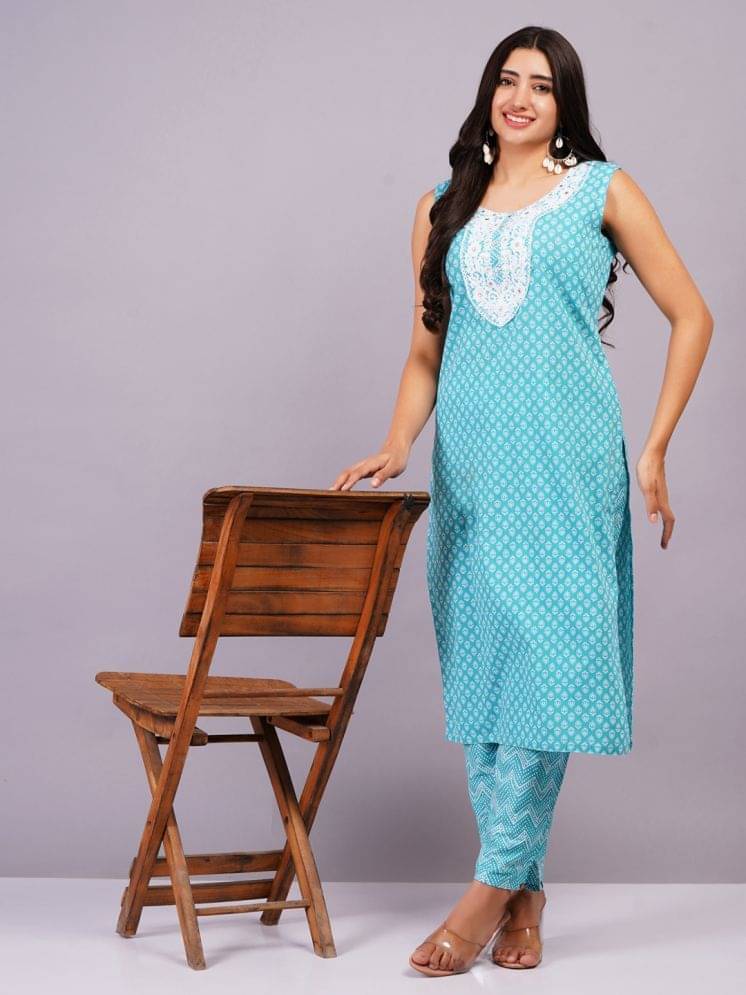 JC4U Cotton Embroidered Kurti With Pants Women's Stitched Salwar Suit - Blue ( Pack of 1 ) JC4U Cotton Embroidered Kurti With Pants Women's Stitched Salwar Suit - Blue ( Pack of 1 )