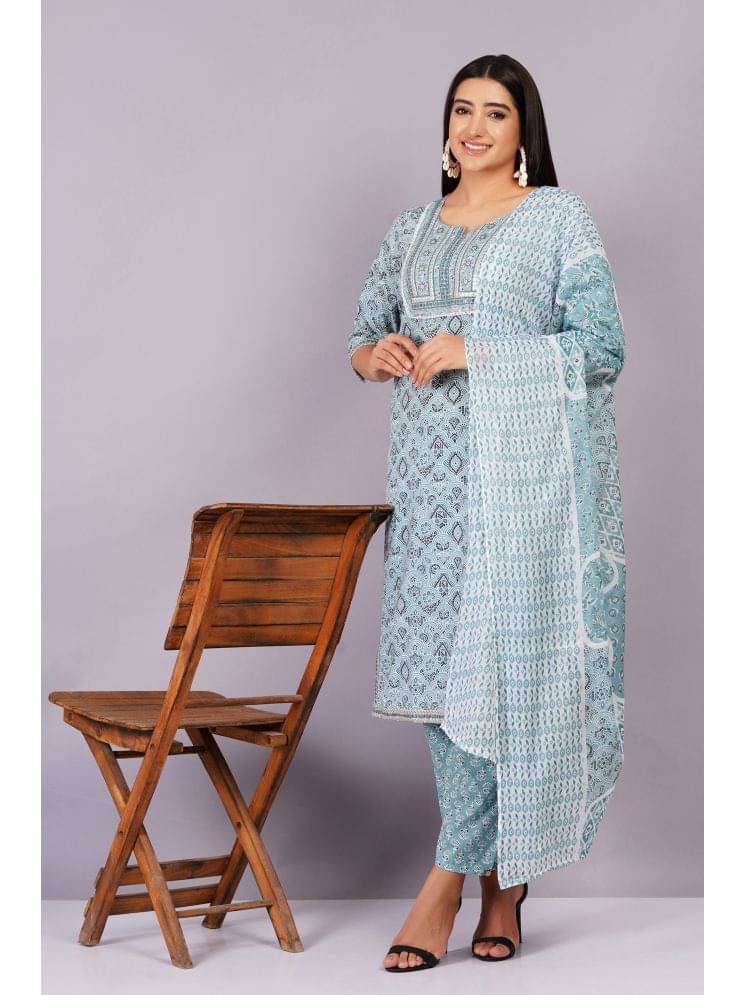 JC4U Cotton Printed Kurti With Pants Women's Stitched Salwar Suit - Blue ( Pack of 1 ) JC4U Cotton Printed Kurti With Pants Women's Stitched Salwar Suit - Blue ( Pack of 1 )