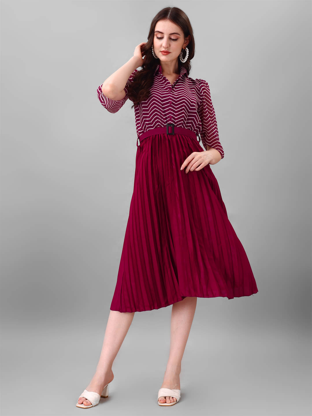 Krunal Raiyani Polyester Printed Midi Women's Fit & Flare Dress - Purple ( Pack of 1 ) Krunal Raiyani Polyester Printed Midi Women's Fit & Flare Dress - Purple ( Pack of 1 )