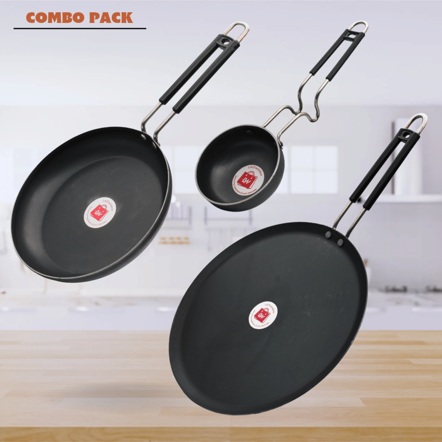     			LAZYWINDOW Black Iron No Coating Cookware Sets ( Set of 3 )