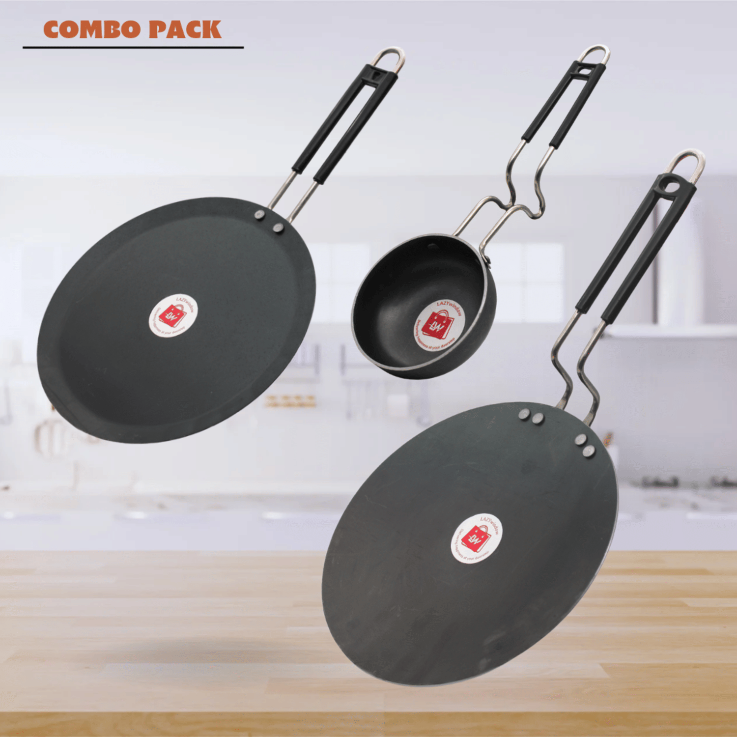     			LAZYWINDOW Black Iron No Coating Cookware Sets ( Set of 3 )