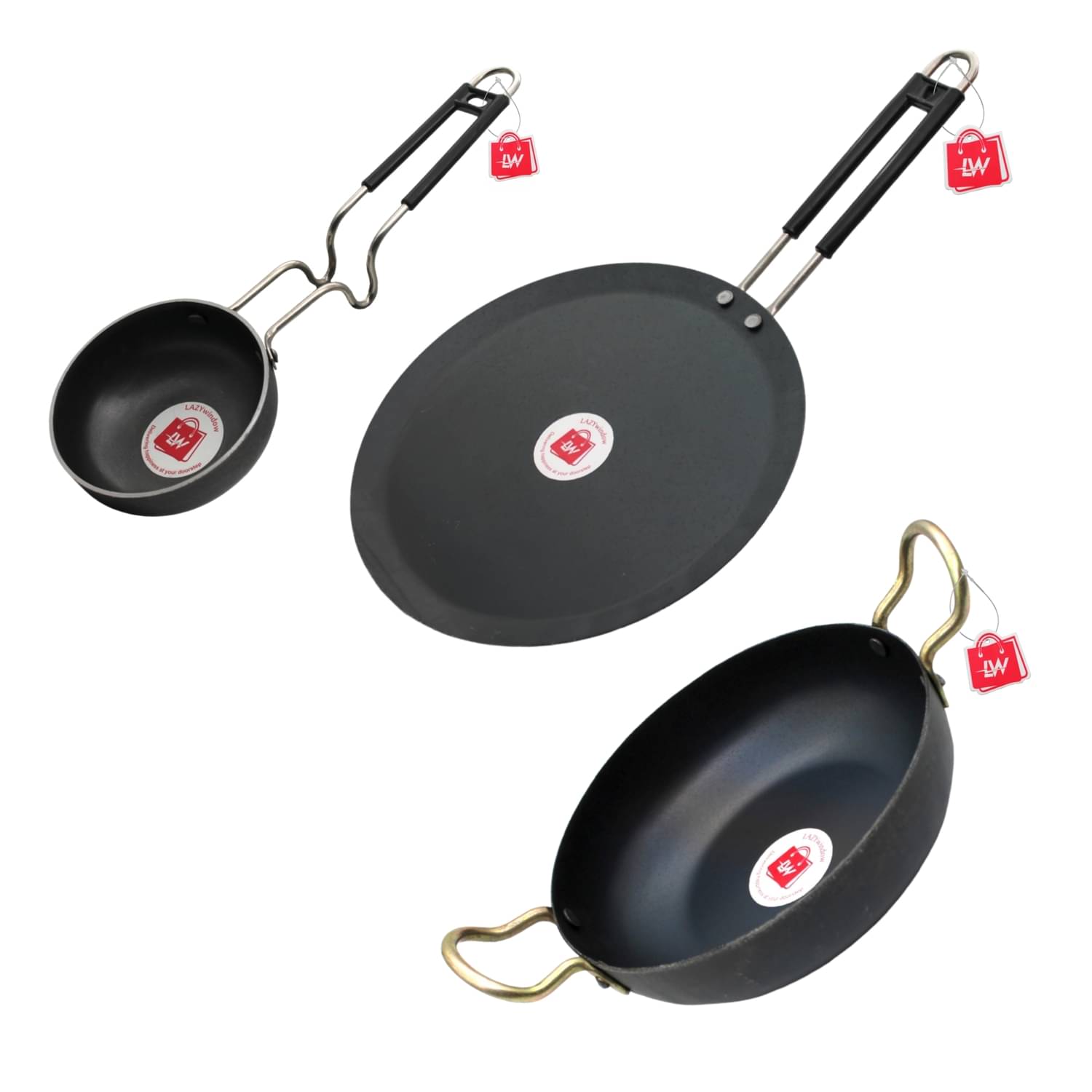     			LAZYWINDOW Black Iron No Coating Cookware Sets ( Set of 3 )