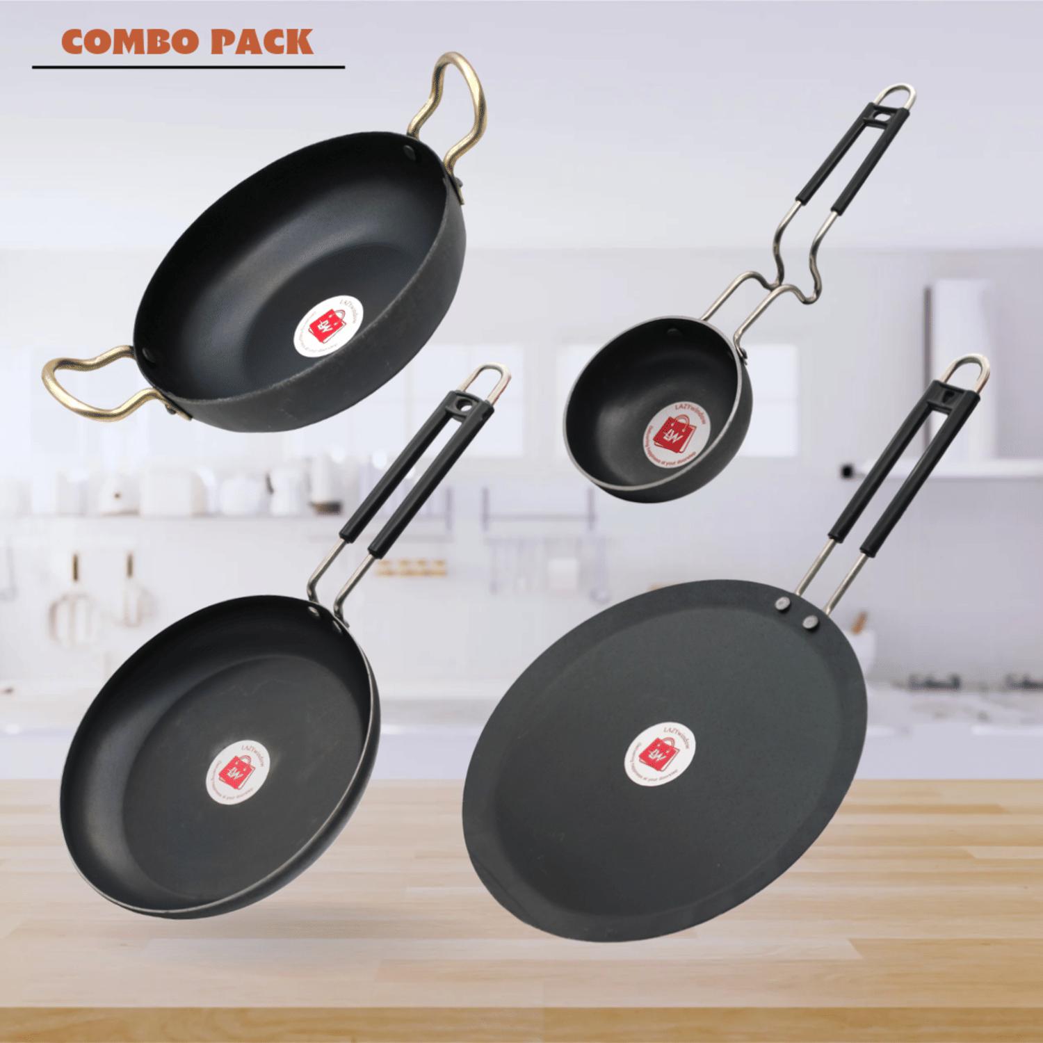 LAZYWINDOW Black Iron No Coating Cookware Sets ( Set of 4 ) - Cookware | Buy online on ZillyBuy