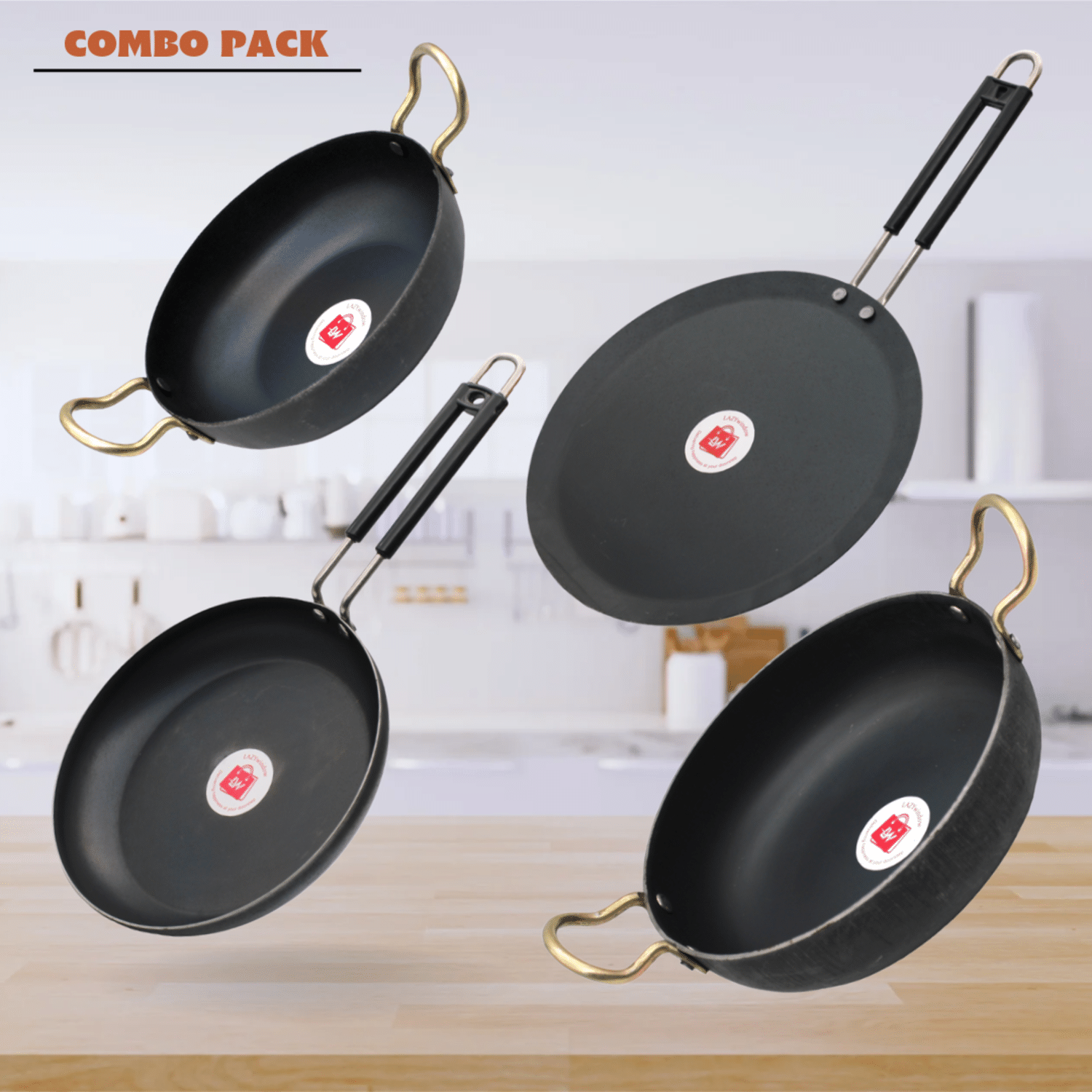     			LAZYWINDOW Black Iron No Coating Cookware Sets ( Set of 4 )