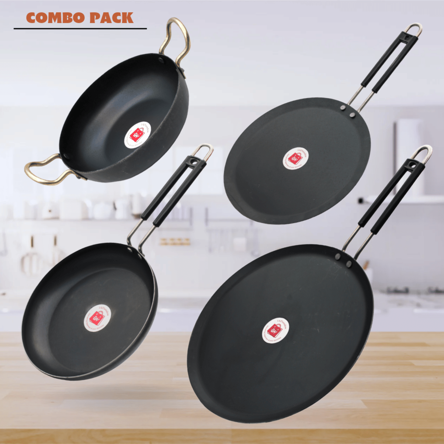     			LAZYWINDOW Black Iron No Coating Cookware Sets ( Set of 4 )
