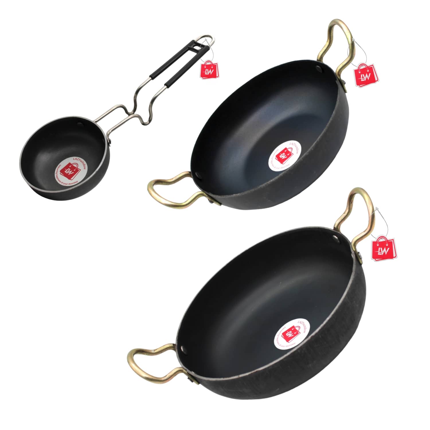 LAZYWINDOW Black Iron No Coating Cookware Sets ( Set of 3 ) - Cookware | Buy online on ZillyBuy