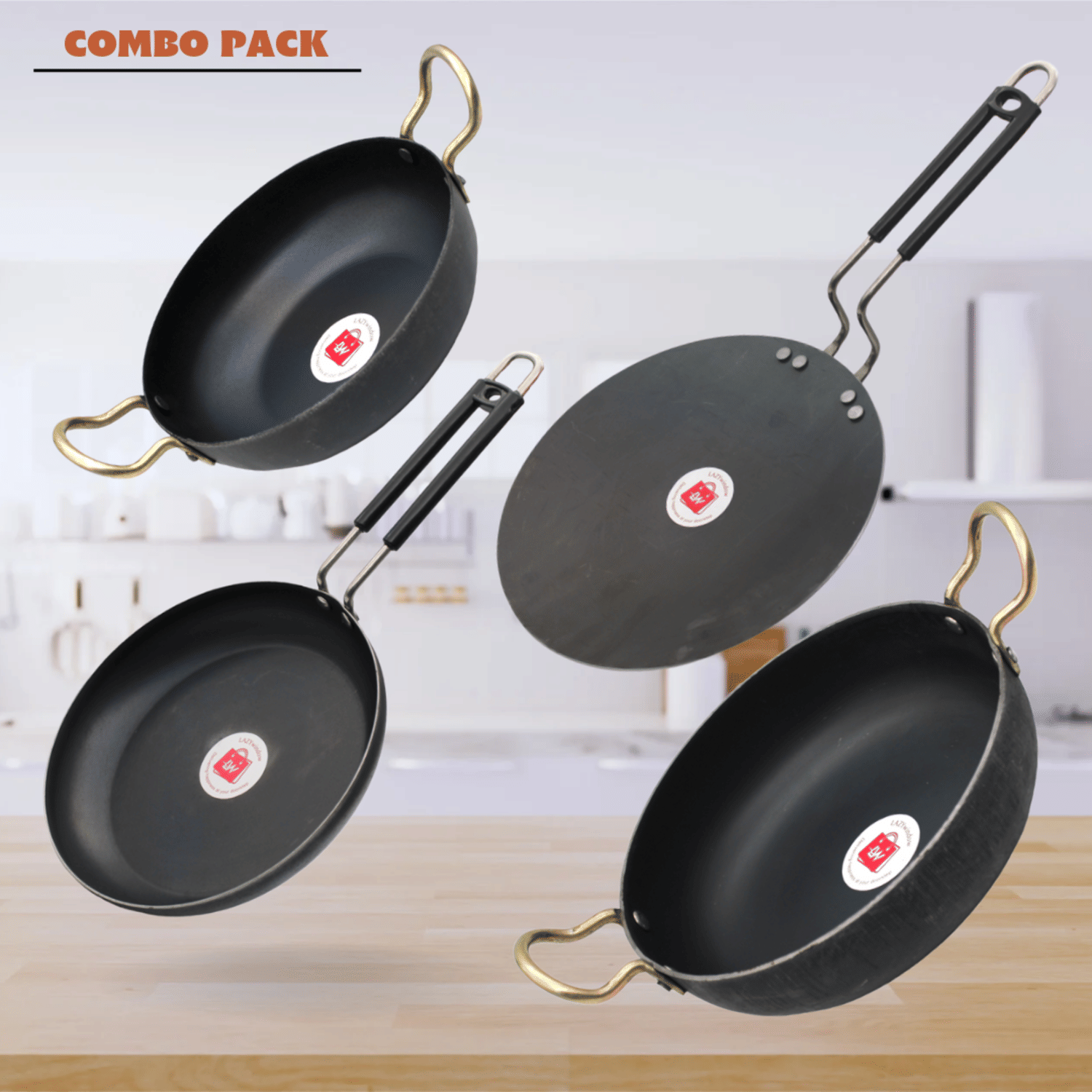     			LAZYWINDOW Black Iron No Coating Cookware Sets ( Set of 4 )