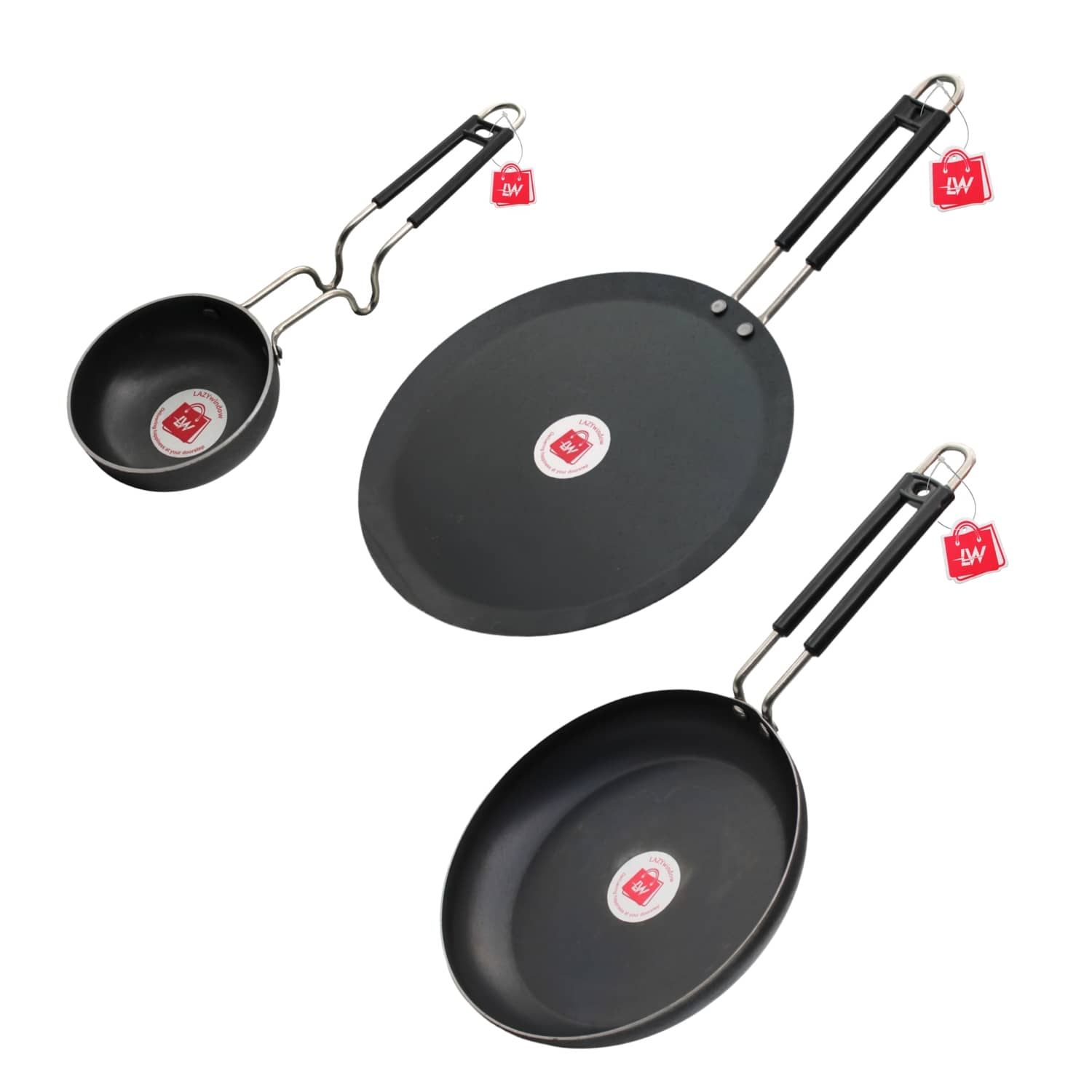 LAZYWINDOW Black Iron No Coating Cookware Sets ( Set of 3 ) - Cookware | Buy online on ZillyBuy