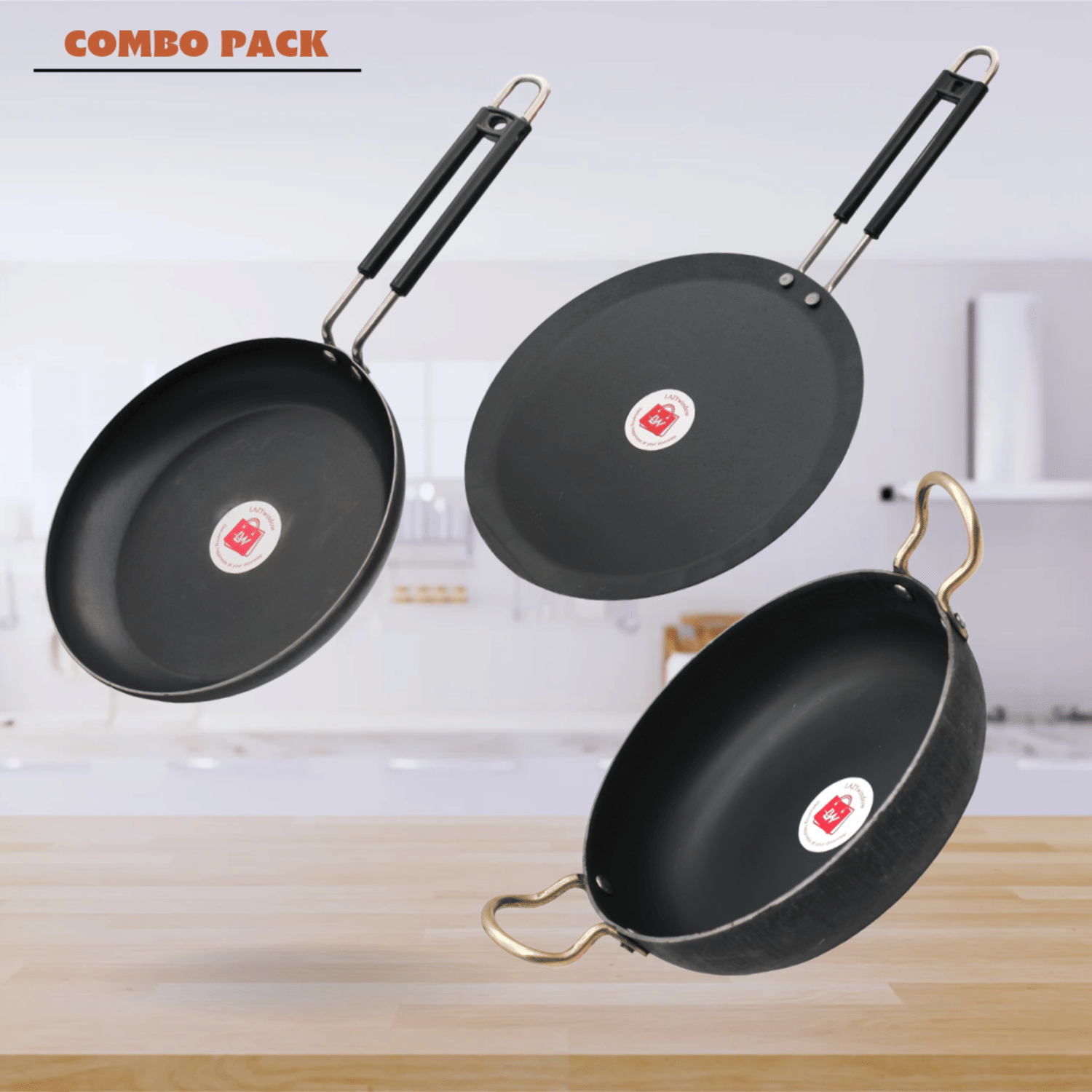     			LAZYWINDOW Black Iron No Coating Cookware Sets ( Set of 3 )