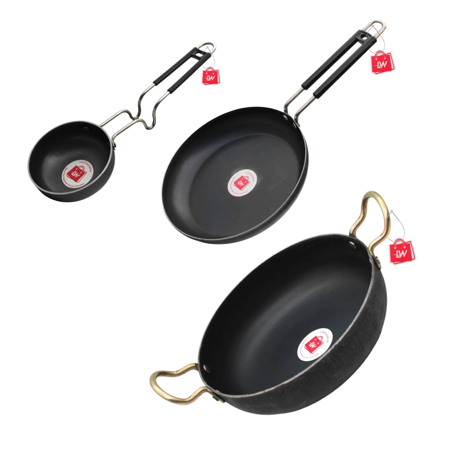     			LAZYWINDOW Black Iron Non-Stick Cookware Sets ( Set of 3 )