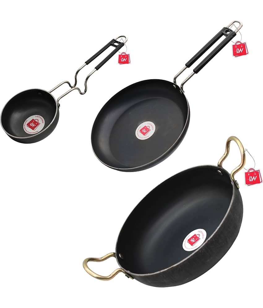 LAZYWINDOW Black Iron Non-Stick Cookware Sets ( Set of 3 ) - Cookware | Buy online on ZillyBuy