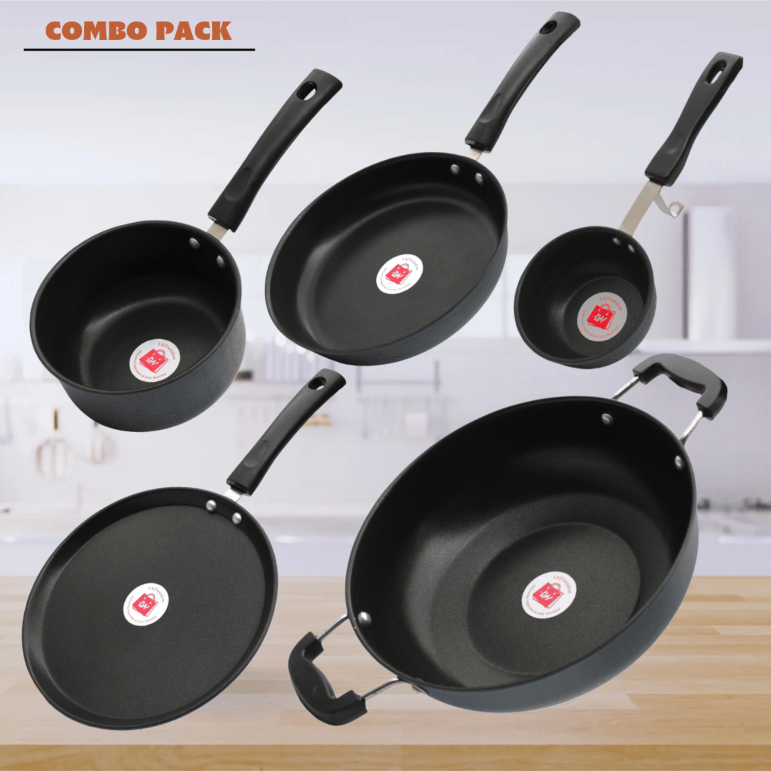     			LAZYWINDOW Grey Hard Anodised Non-Stick Cookware Sets ( Set of 1 )