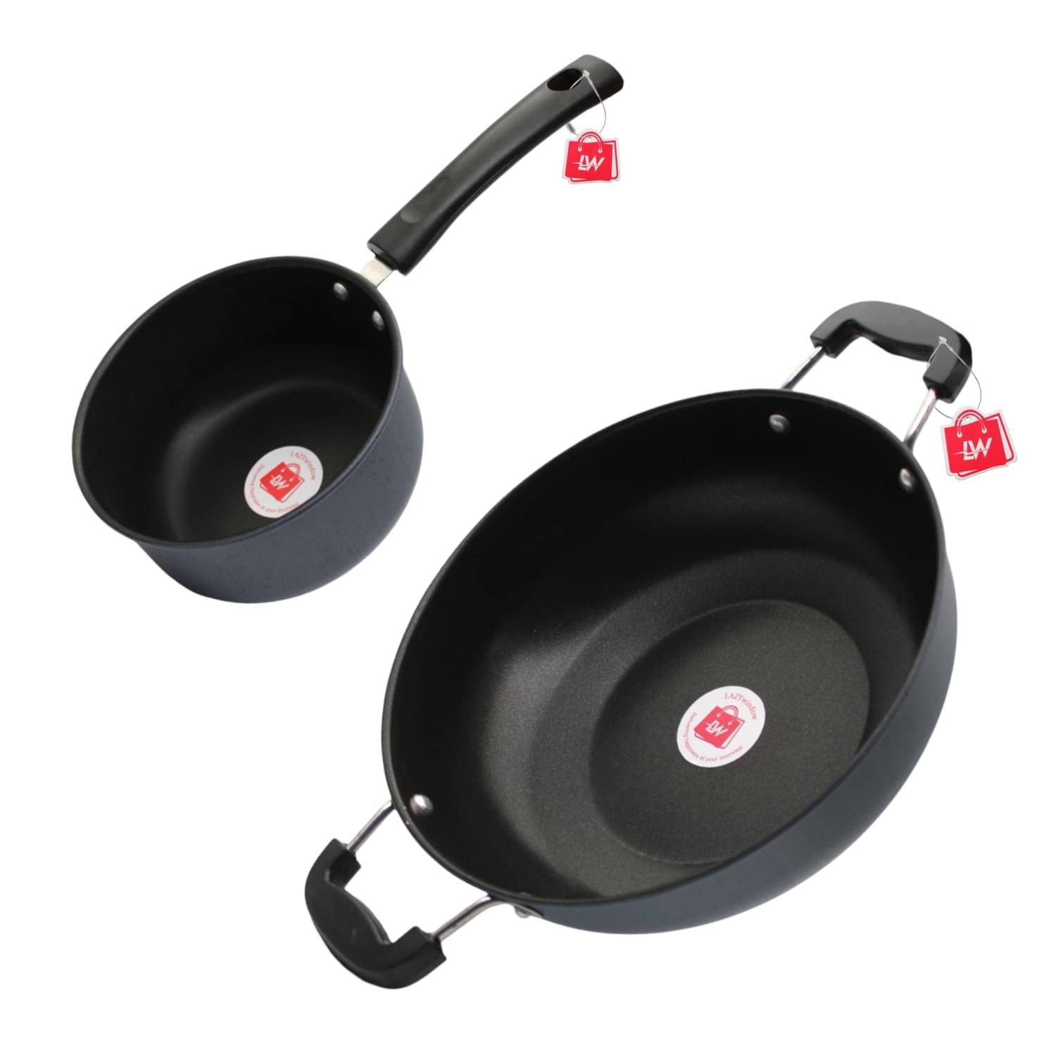     			LAZYWINDOW Grey Hard Anodised Non-Stick Cookware Sets ( Set of 1 )