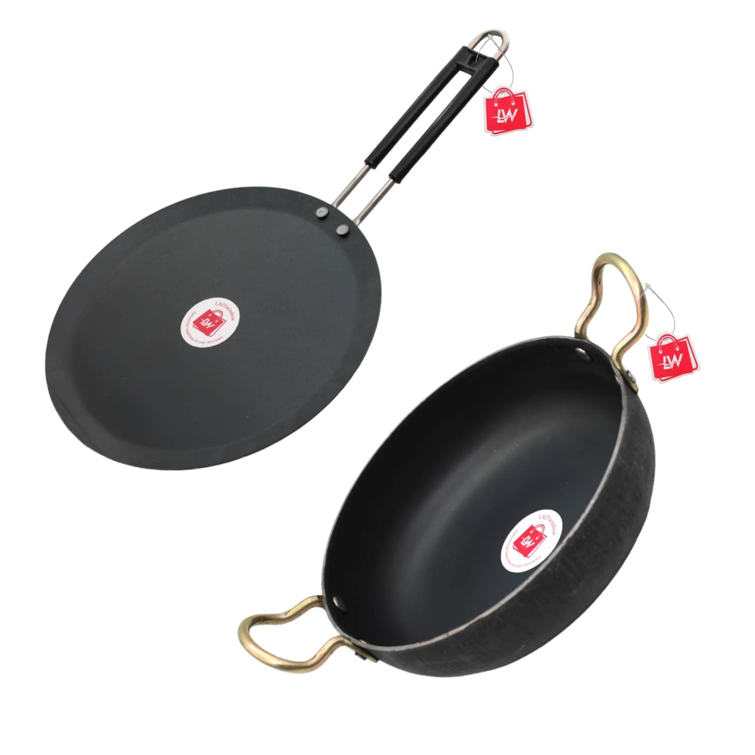 LAZYWINDOW Iron Tawa & Kadhai Black Iron No Coating Cookware Sets ( Set of 1 ) - Cookware | Buy online on ZillyBuy