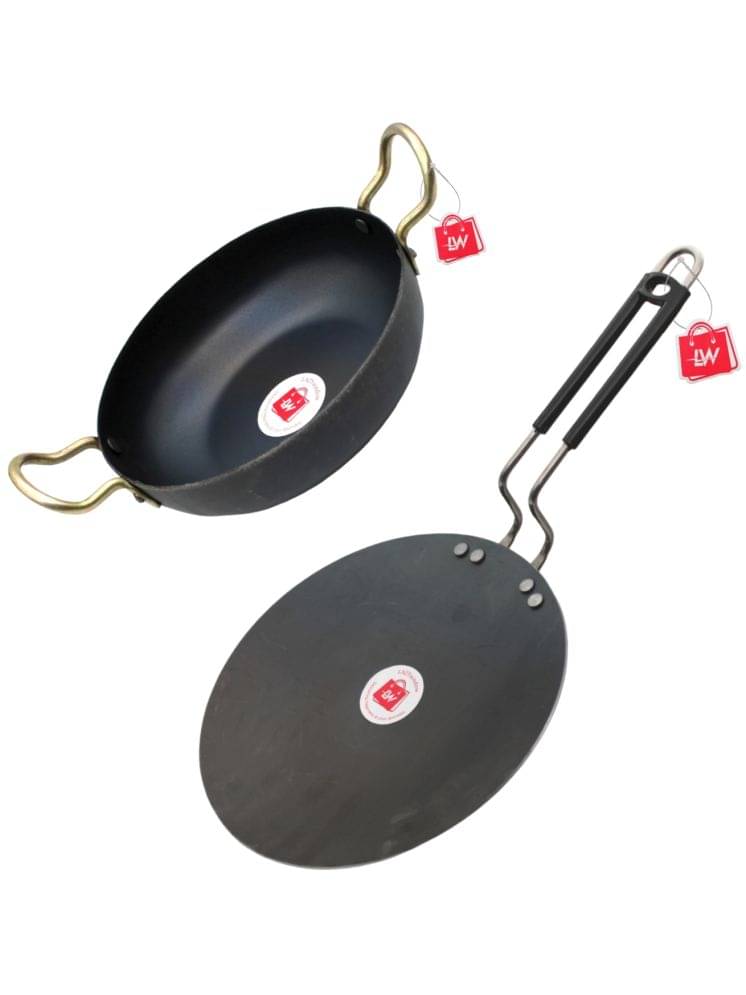     			LAZYWINDOW Kadhai And Tawa Black Iron No Coating Cookware Sets ( Set of 1 )