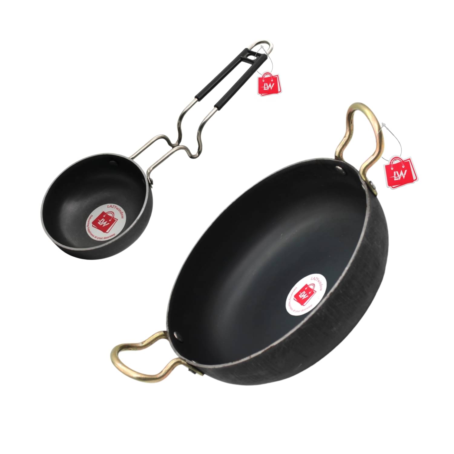 LAZYWINDOW Tadka Pan & Kadhai Black Iron No Coating Cookware Sets ( Set of 1 ) LAZYWINDOW Tadka Pan & Kadhai Black Iron No Coating Cookware Sets ( Set of 1 )
