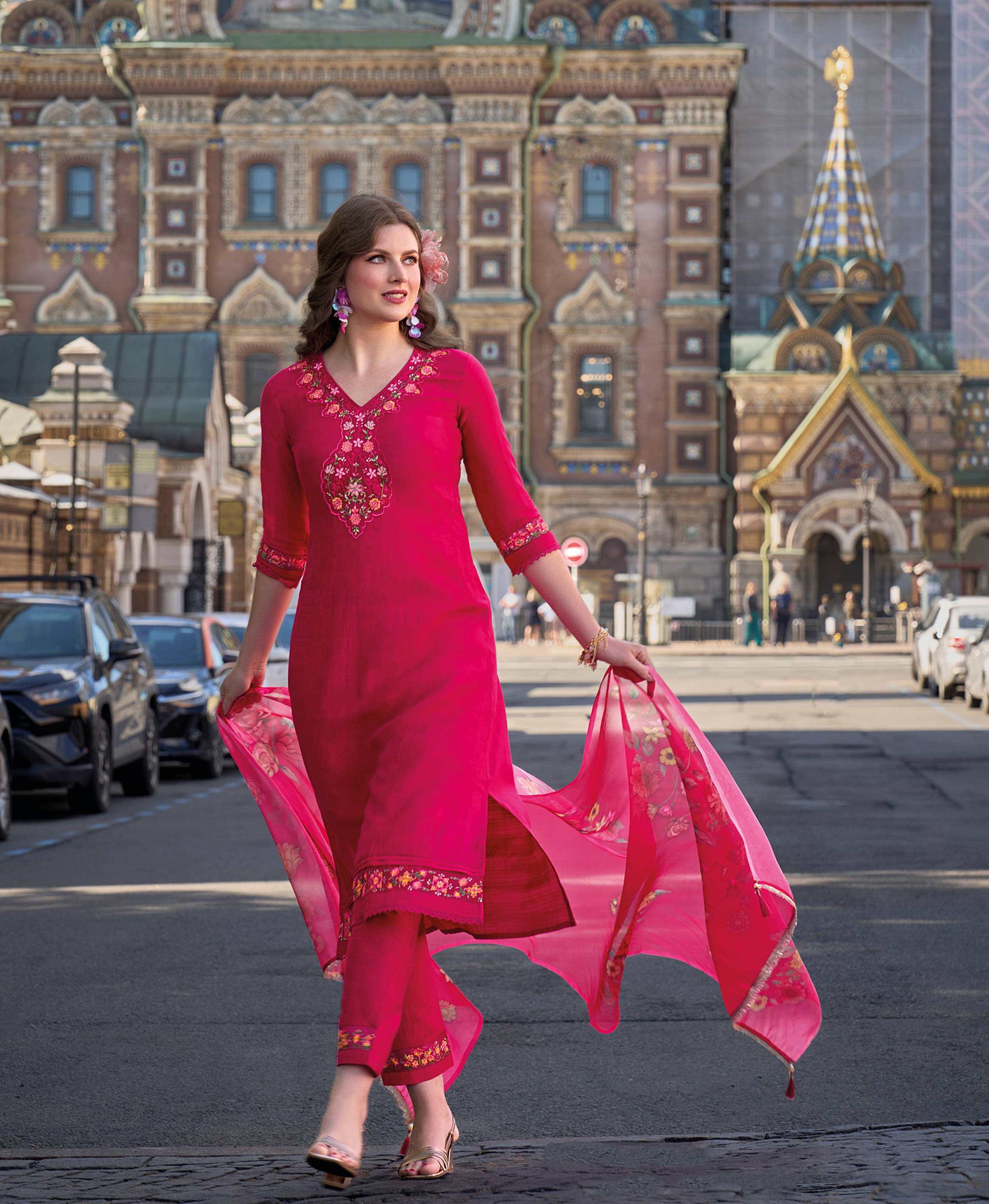     			MOJILAA Viscose Embroidered Kurti With Pants Women's Stitched Salwar Suit - Magenta ( Pack of 1 )