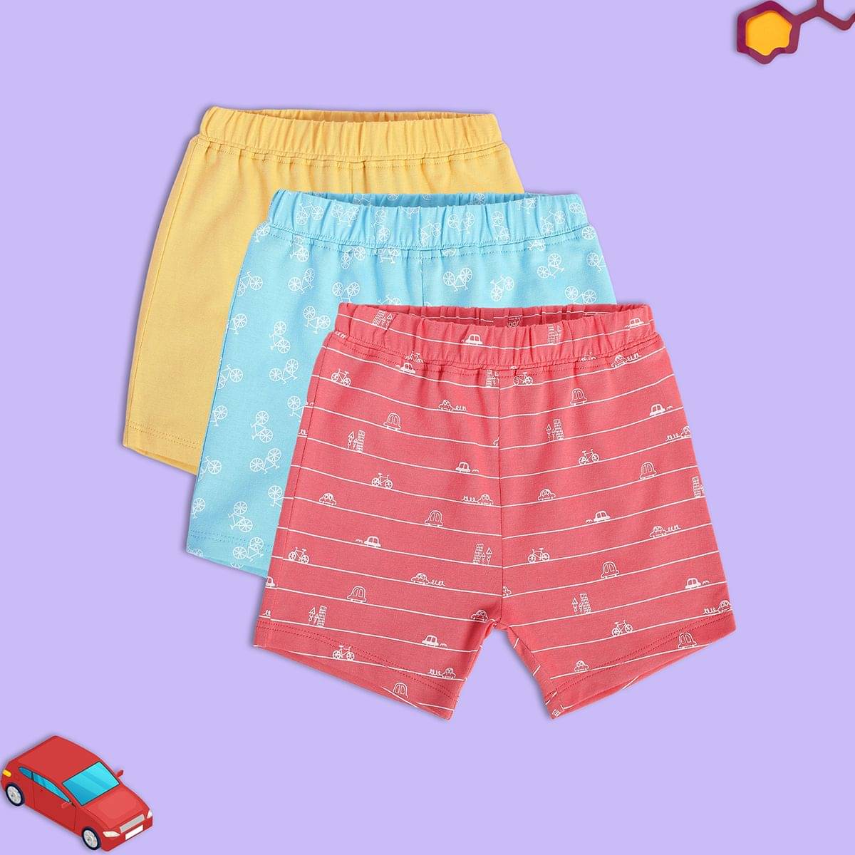     			Miniklub Baby Boys  Elasticated Knit Shorts, Pack of 3 (Multi Color)