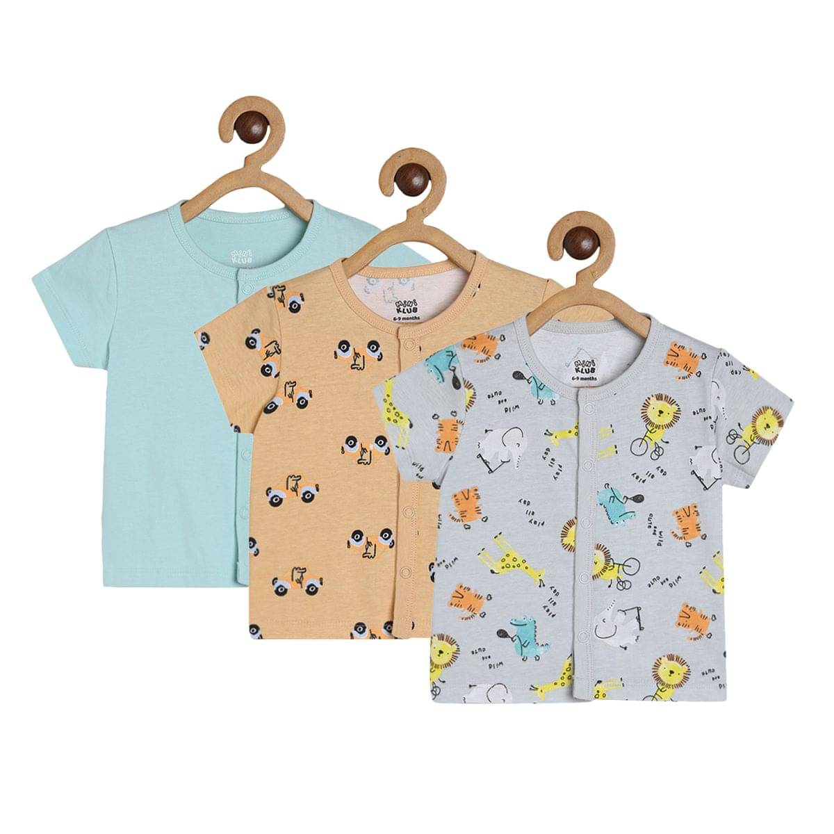     			Miniklub Baby Boys Front Open Short Sleeve Knit Front Open Vest, Pack of 3 (Multi Color)