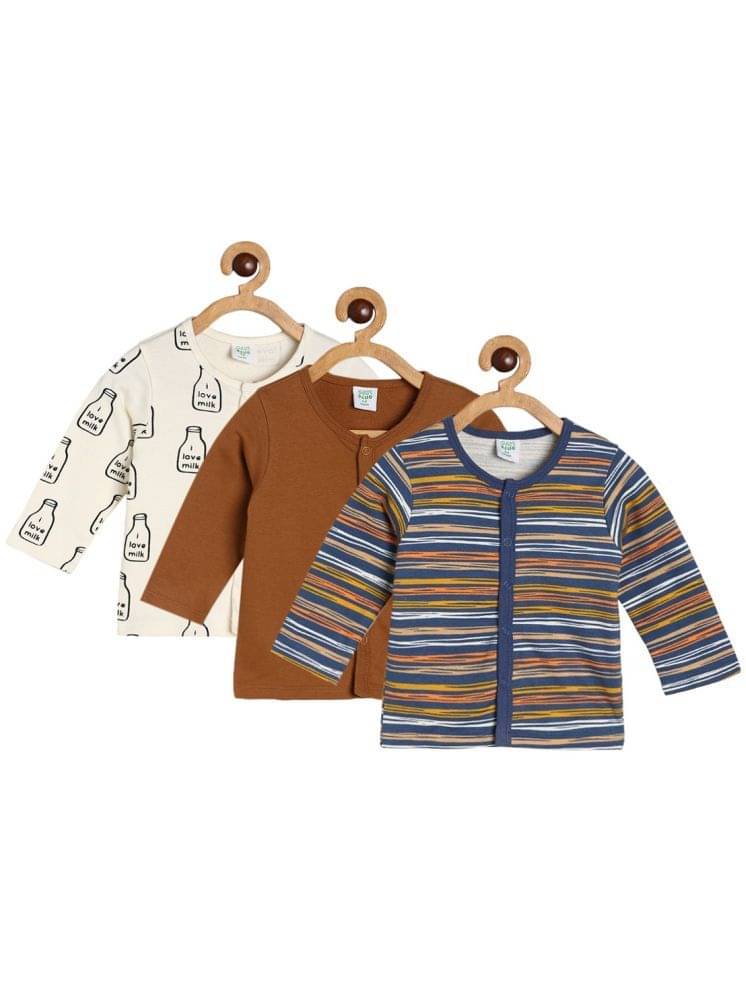     			Miniklub Baby Boys Round Neck Full Sleeve Knit Front Open Vest, Pack of 3 (Multi Color)
