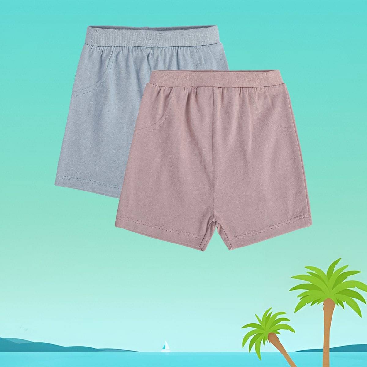     			Miniklub Baby Boys  Thigh Length Knit Shorts, Pack of 2 (Blue/Dull Pink Color)