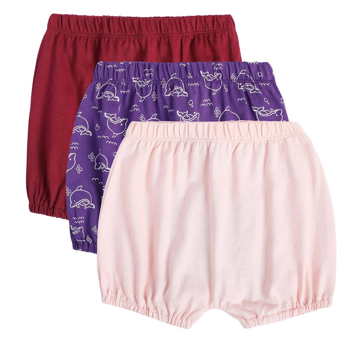     			Miniklub Baby Girls  Elasticated Knit Shorts, Pack of 3 (Multi Color)