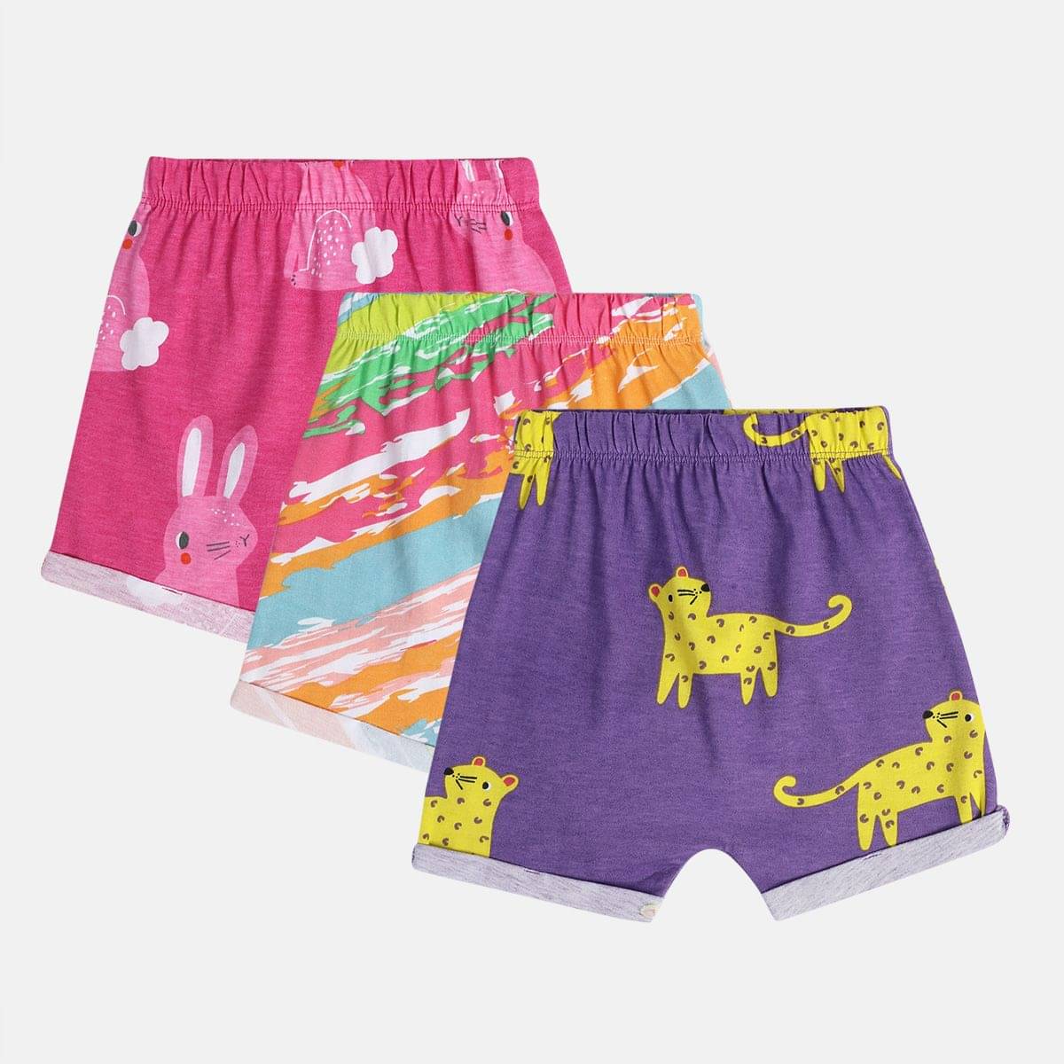     			Miniklub Baby Girls Knit Shorts, Pack of 3 (Multi Color)