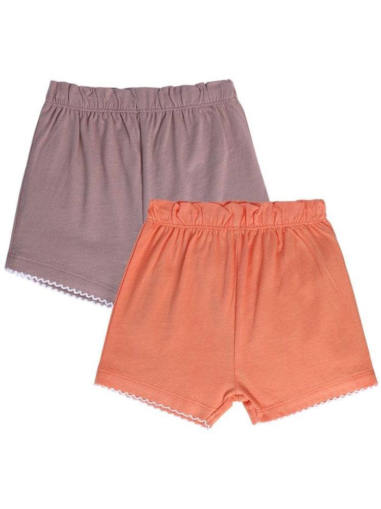     			Miniklub Baby Girls  Thigh Length Knit Shorts, Pack of 2 (Dull Pink / Coral Color)