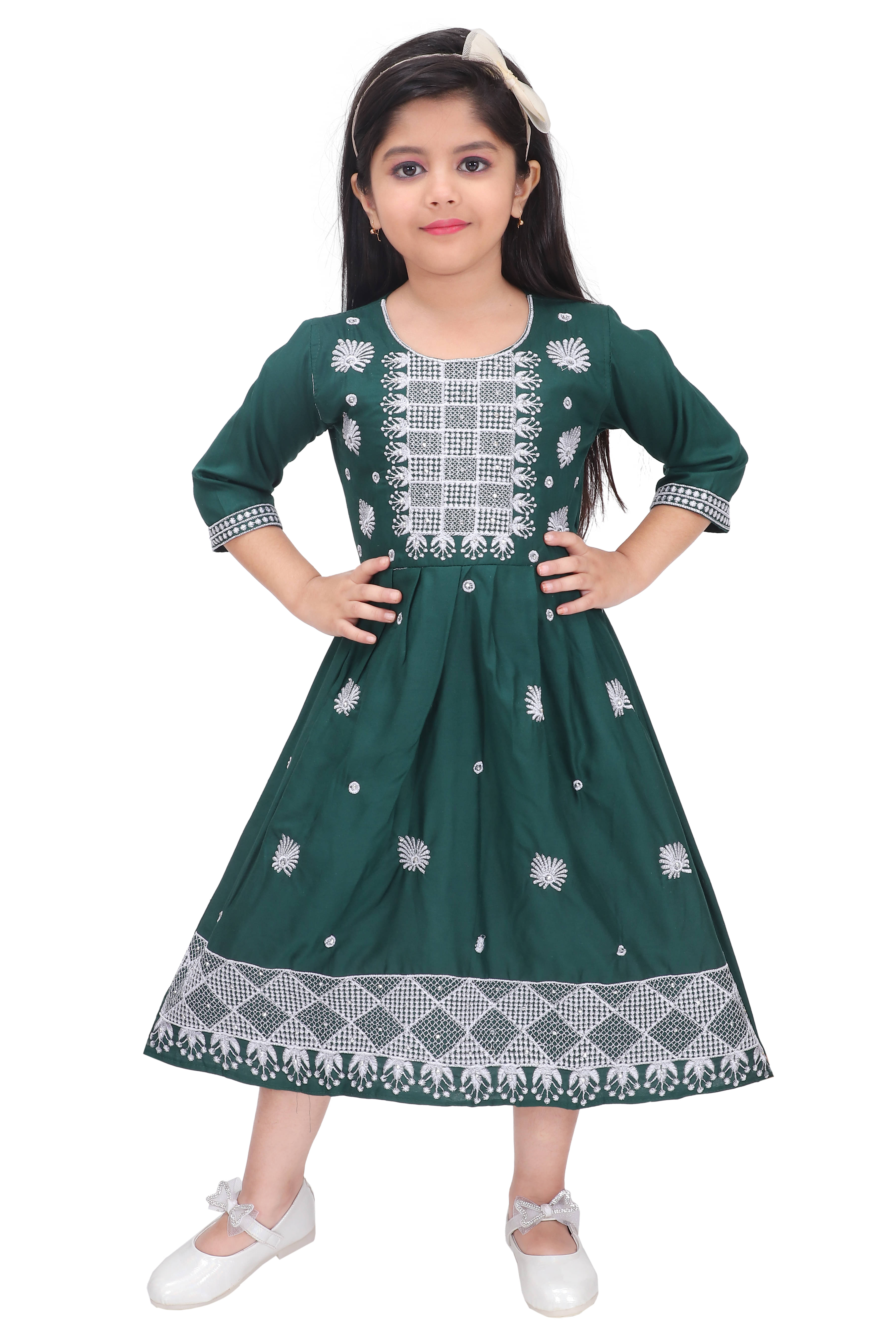 NIPU CREATION Cotton Blend A-line Dress For Girls ( Pack of 1 , Green ) NIPU CREATION Cotton Blend A-line Dress For Girls ( Pack of 1 , Green )