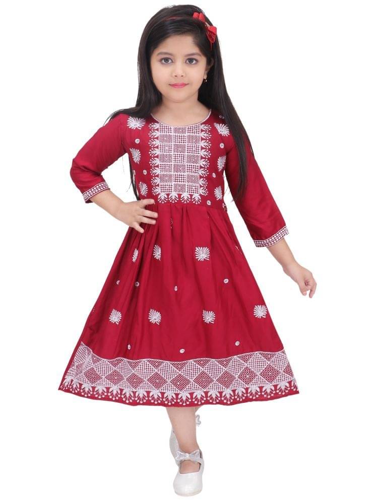 NIPU CREATION Cotton Blend Frock For Girls ( Pack of 1 , Maroon ) NIPU CREATION Cotton Blend Frock For Girls ( Pack of 1 , Maroon )