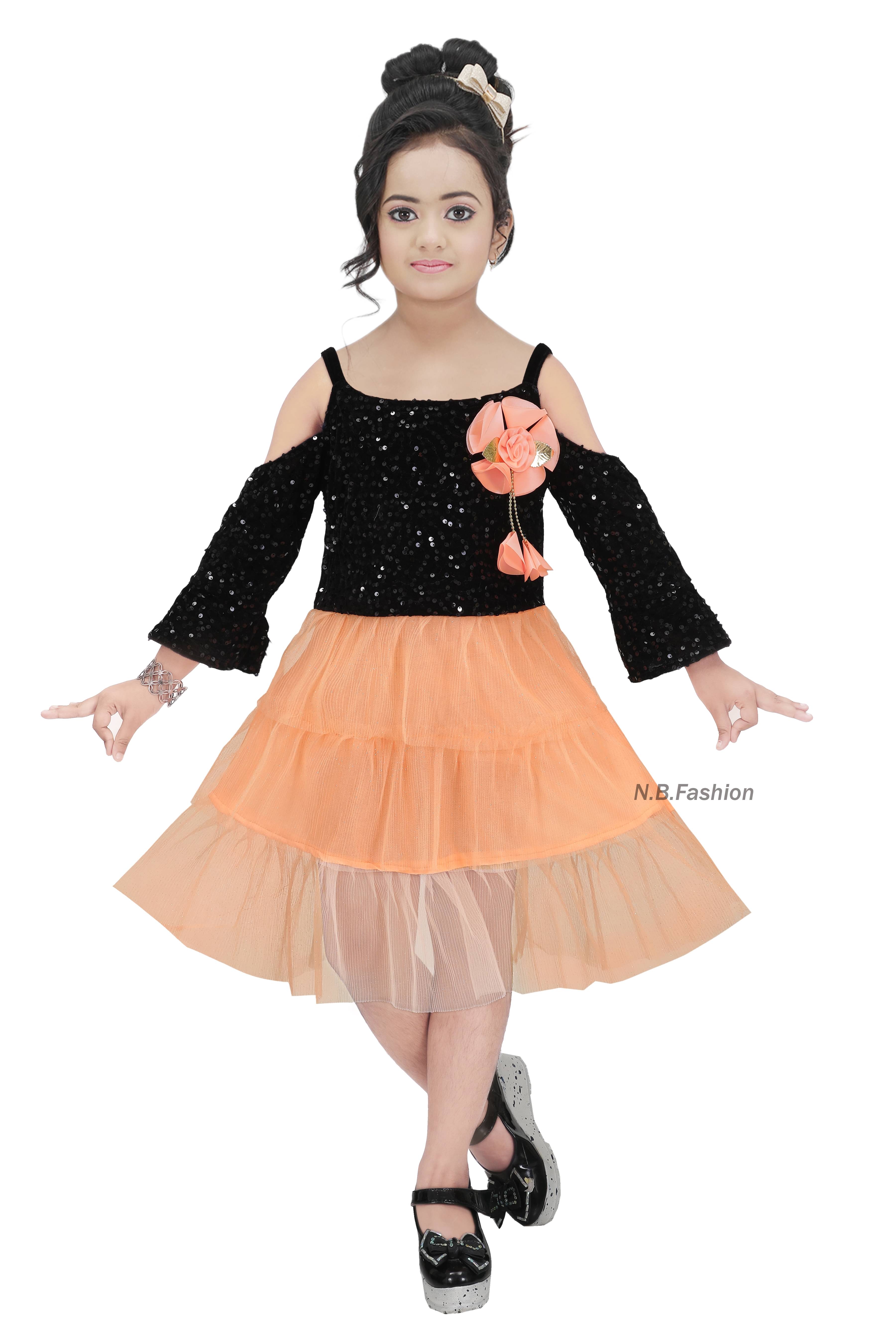 NIPU CREATION Cotton Blend A-line Dress For Girls ( Pack of 1 , Orange ) NIPU CREATION Cotton Blend A-line Dress For Girls ( Pack of 1 , Orange )