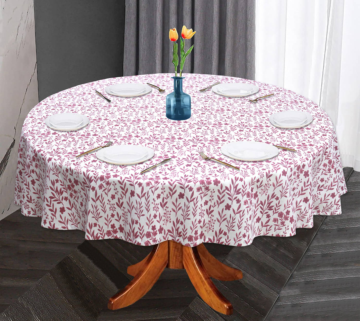 Oasis Hometex Printed Cotton 6 Seater Round Table Cover ( 152 x 152 ) cm Pack of 1 Pink Oasis Hometex Printed Cotton 6 Seater Round Table Cover ( 152 x 152 ) cm Pack of 1 Pink