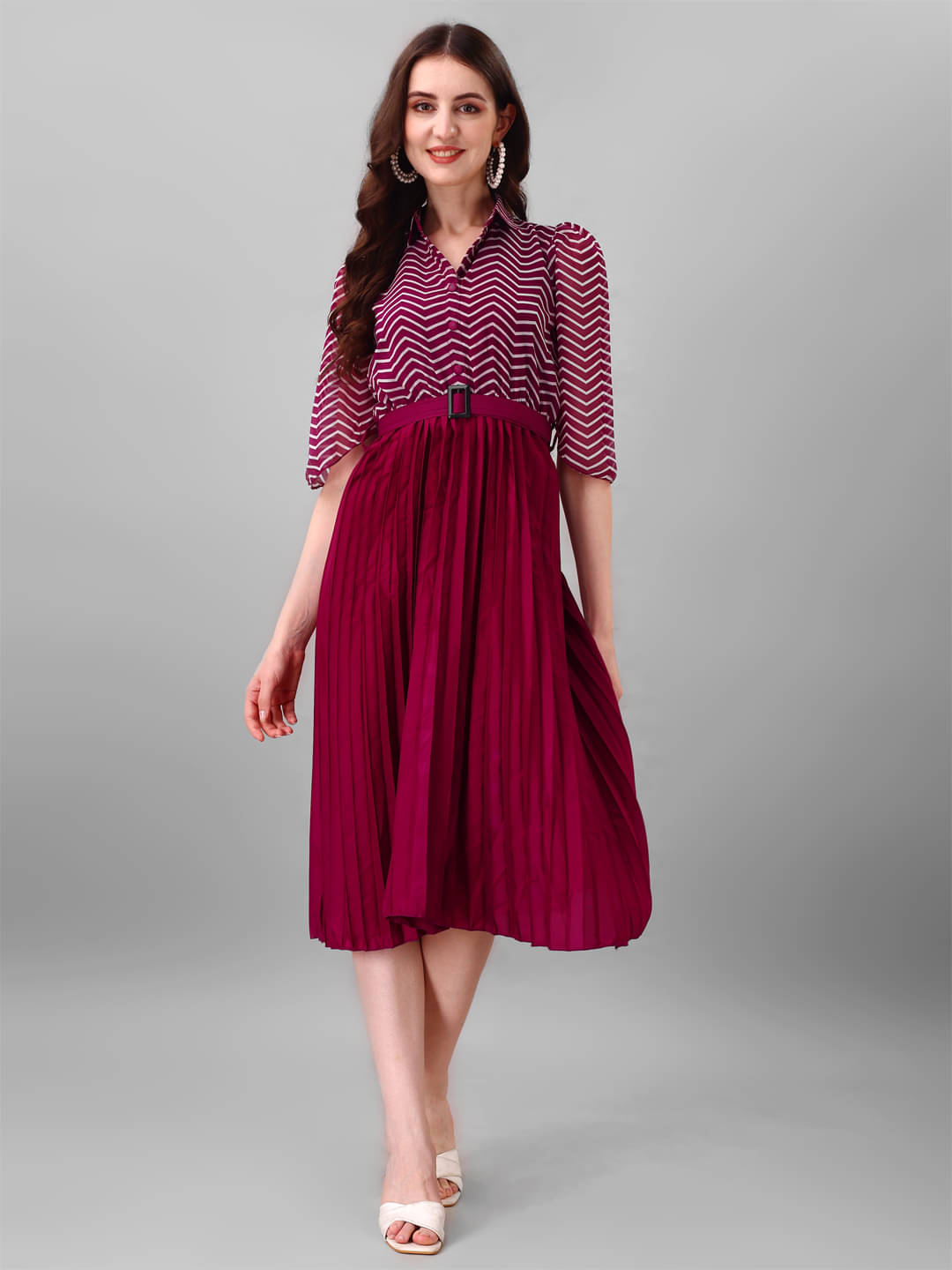     			RAIYANI FASHION Georgette Printed Midi Women's Fit & Flare Dress - Magenta ( Pack of 1 )