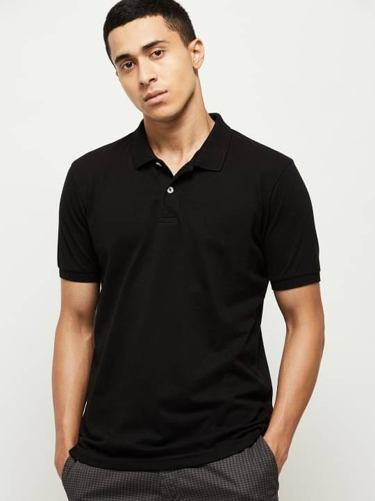     			REDESIGNWEBGO Pack of 1 Cotton Blend Regular Fit Solid Half Sleeves Men's Polo T Shirt ( Black )