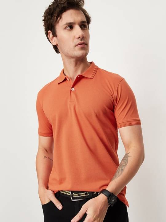 REDESIGNWEBGO Pack of 1 Cotton Blend Regular Fit Solid Half Sleeves Men's Polo T Shirt ( Orange ) REDESIGNWEBGO Pack of 1 Cotton Blend Regular Fit Solid Half Sleeves Men's Polo T Shirt ( Orange )