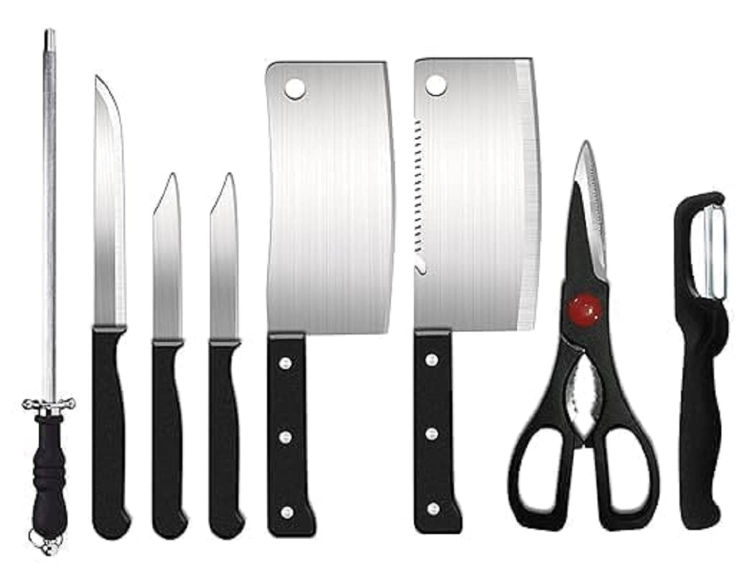 SHARUJA Black Stainless Steel Knife Set Blade Length 19 cm ( Pack of 8 ) SHARUJA Black Stainless Steel Knife Set Blade Length 19 cm ( Pack of 8 )