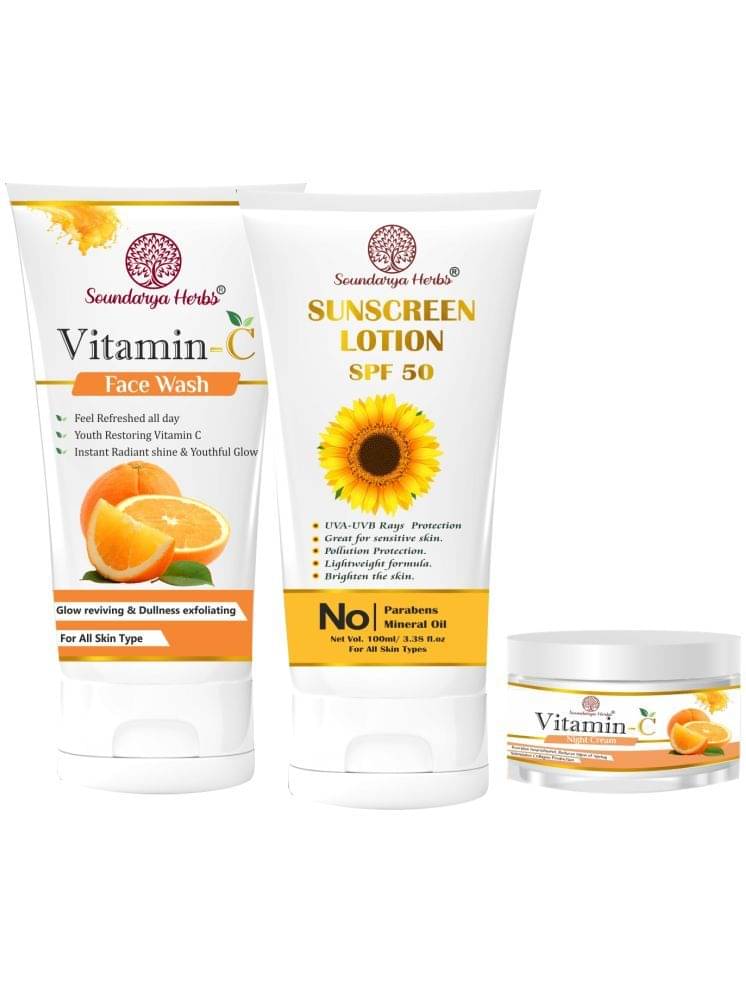 Soundarya Herbs Vitamin C Face Wash , Vitamin C Night Cream & SPF Lotion Combo Pack of 3 Soundarya Herbs Vitamin C Face Wash , Vitamin C Night Cream & SPF Lotion Combo Pack of 3