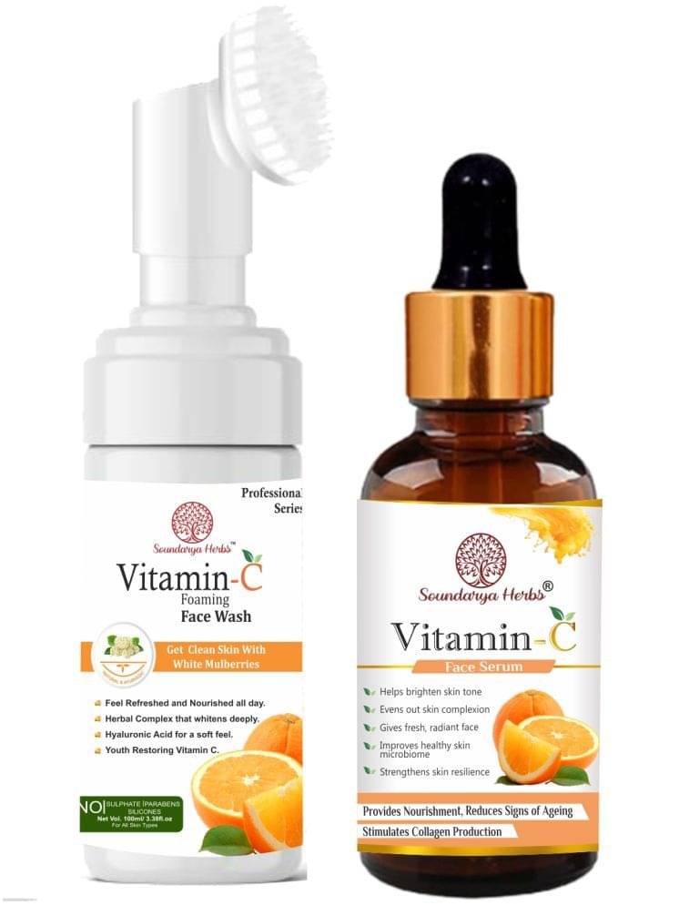 Soundarya Herbs Vitamin C Foaming Face Wash & Vitamin C Serum Combo Pack Skin Whitening Serum, Anti-Ageing & Sun Damage Repair, 30ml Soundarya Herbs Vitamin C Foaming Face Wash & Vitamin C Serum Combo Pack Skin Whitening Serum, Anti-Ageing & Sun Damage Repair, 30ml