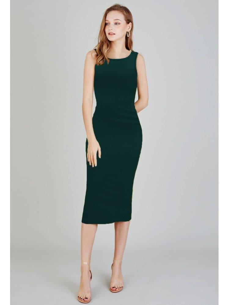     			TOOCHKI Women Lycra Solid Bodycon Dress ( Green )
