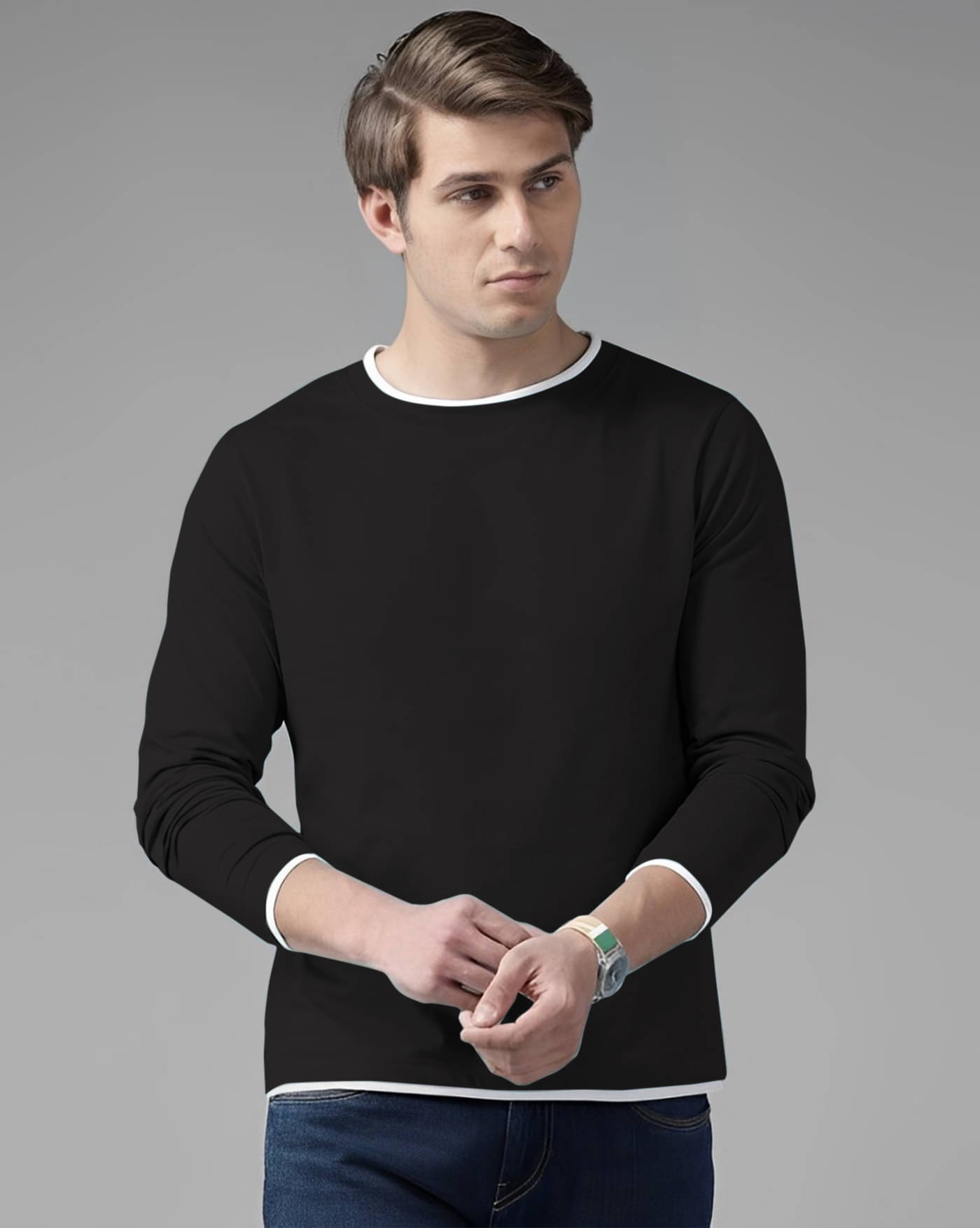     			AUSK Pack of 1 Cotton Blend Regular Fit Men's T-Shirt ( Black )