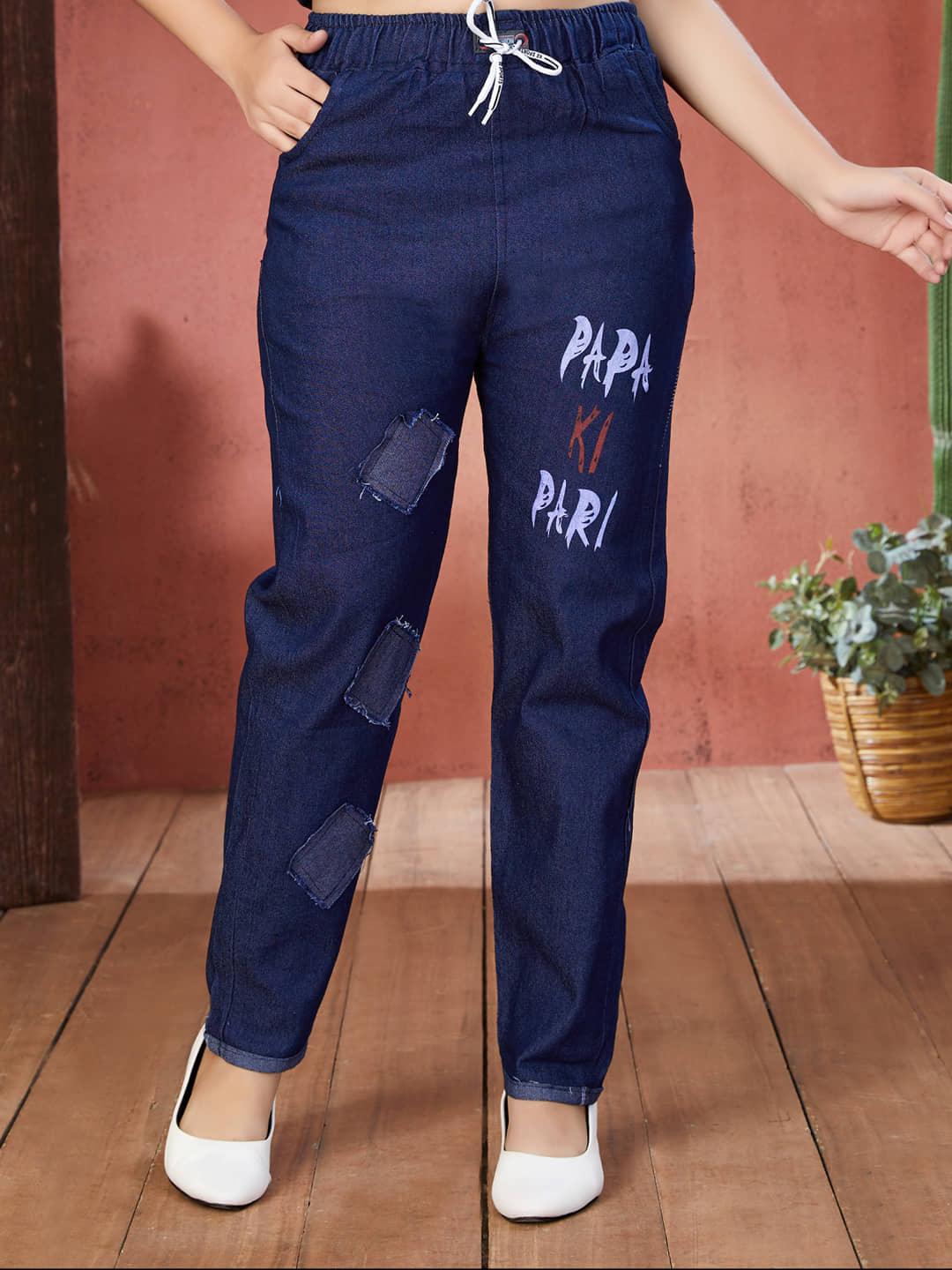 Aarika Girls Casual Wear Navy Blue Colour Text Print Denim Jeans - Jeans | Buy online on ZillyBuy