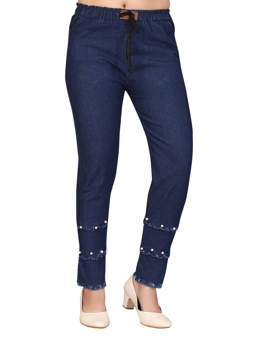     			Aarika Girls Party Wear Navy Blue Colour Beads Emballished Denim Jeans