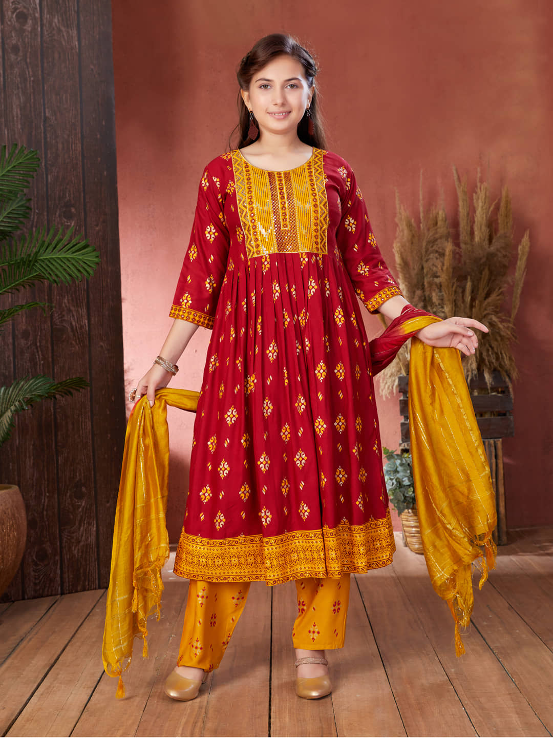 Aarika Girls Rayon Suit Sets ( Pack of 1 , Maroon )