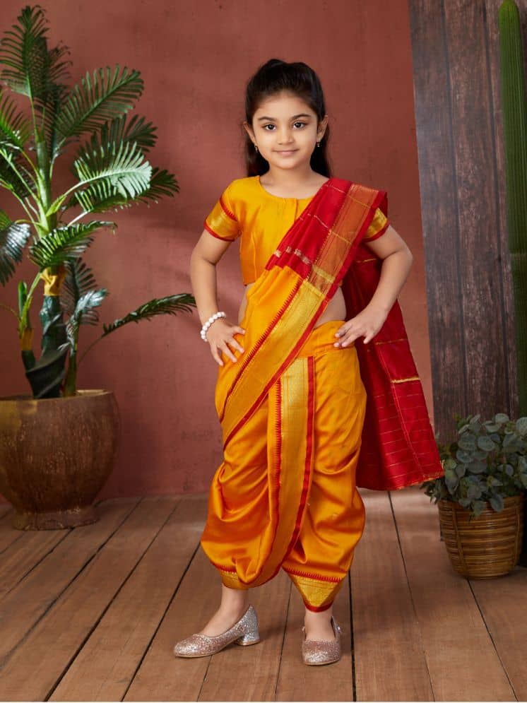 Aarika Silk Saree For Girls ( Yellow , Pack of 1 )