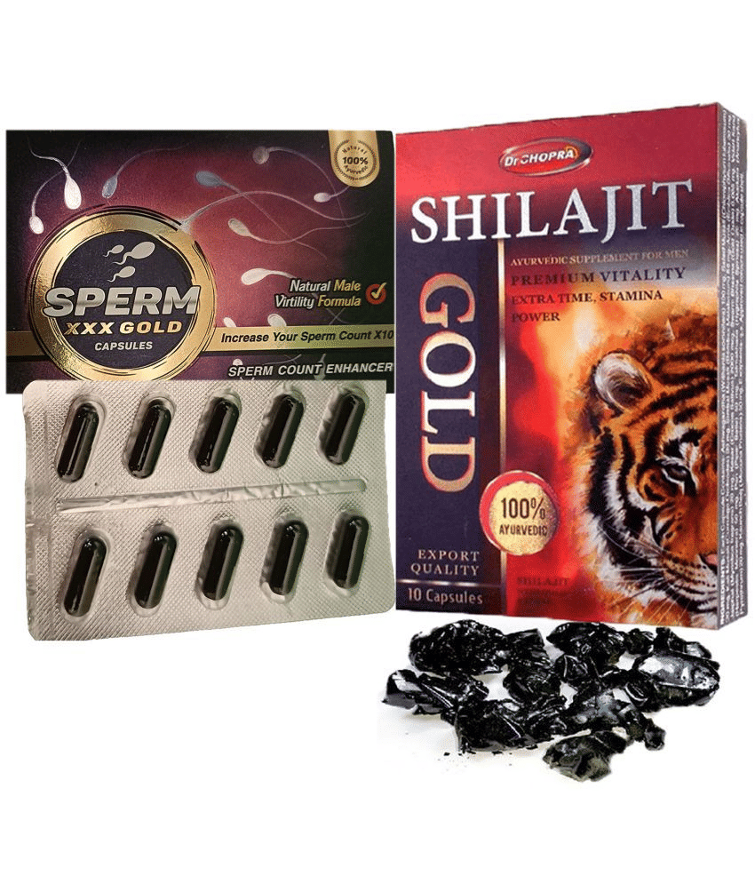 Combo of Dr. Chopra Sperm XXX Gold Capsule For Men Sperm count Enhancer & Dr Chopra Shilajit gold 10 CAPSULES Combo of Dr. Chopra Sperm XXX Gold Capsule For Men Sperm count Enhancer & Dr Chopra Shilajit gold 10 CAPSULES