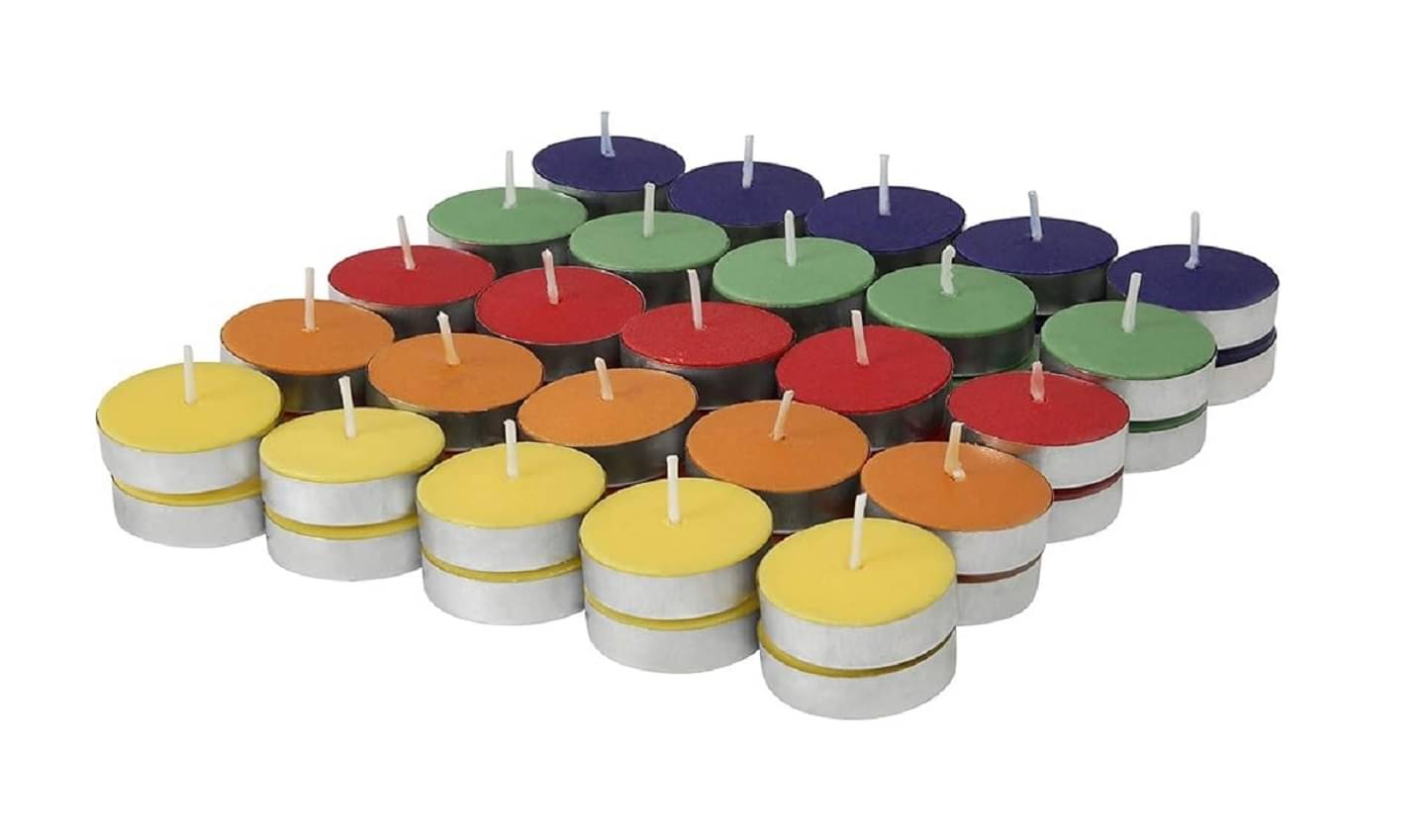 Dynore Multicolor Unscented Wax Tea Light Candle 3.5 cm ( Pack of 50 ) Dynore Multicolor Unscented Wax Tea Light Candle 3.5 cm ( Pack of 50 )