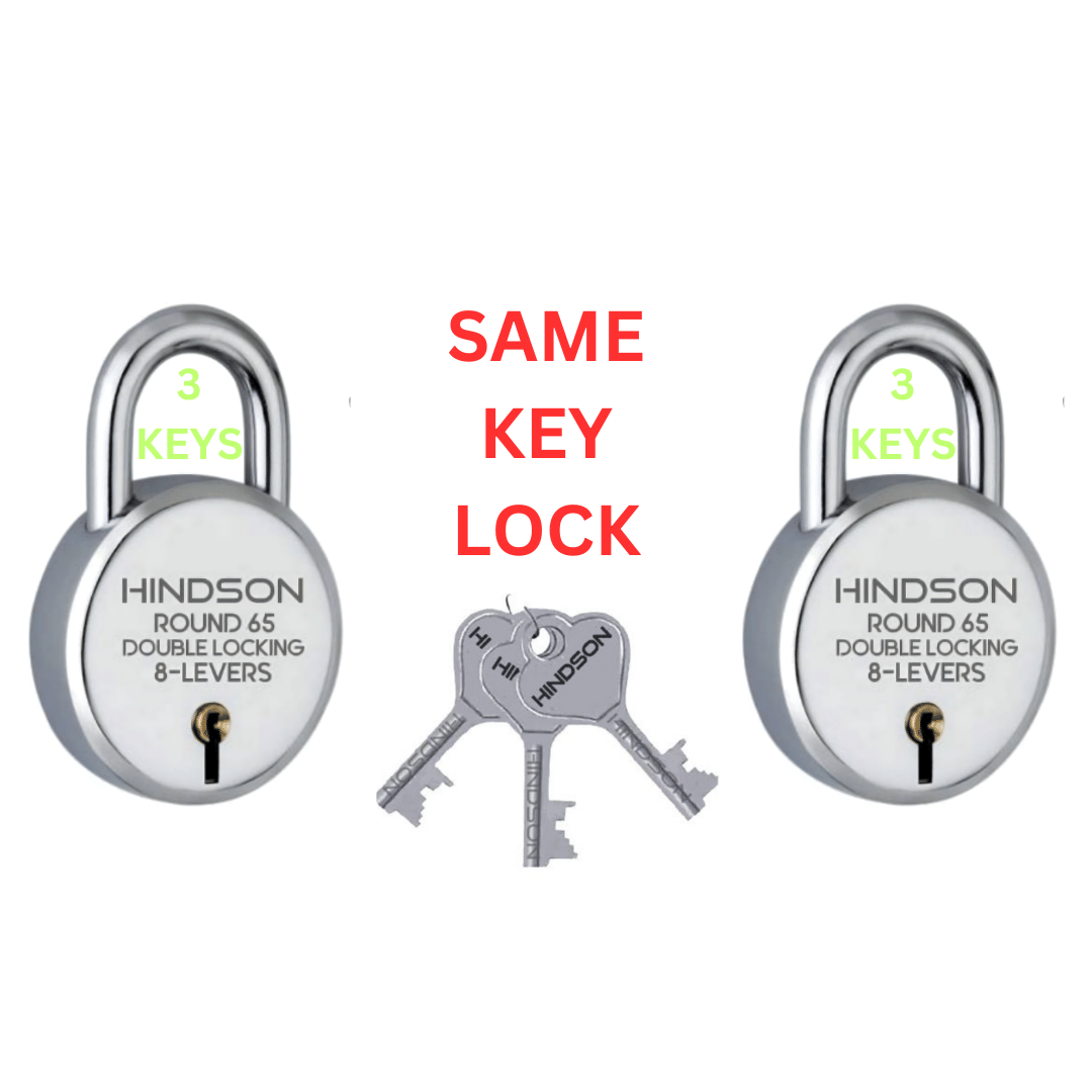 Hindson India Heavy Duty Round 65mm Padlock – Metal Body with Double Locking Mechanism, 8 Steel Levers, 3 Keys (Same Key) | Ideal for Doors, Gates, Shutters (Pack of 2)     			Hindson India Heavy Duty Round 65mm Padlock – Metal Body with Double Locking Mechanism, 8 Steel Levers, 3 Keys (Same Key) | Ideal for Doors, Gates, Shutters (Pack of 2)