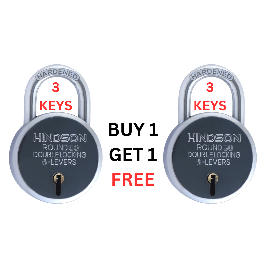 Hindson India Small Round Padlock – 50mm Metal Body with Double Locking and 6 Steel Levers | Includes 3 Keys | Ideal for Home, Door, Gate, and Shutter | Pack of 2