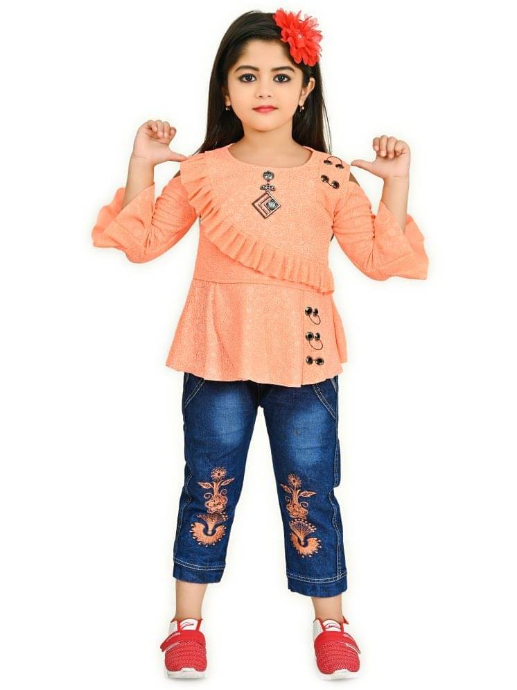     			IMON BASID Pack of 1 Girls Linen Top With Jeans ( Orange )