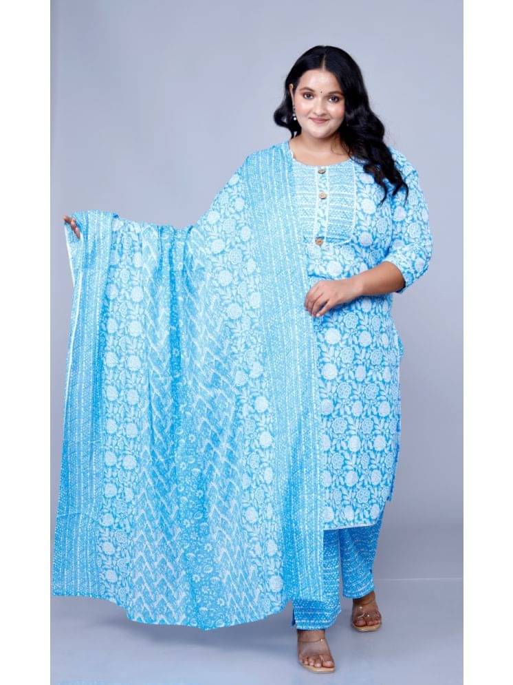 JC4U Cotton Printed Kurti With Pants Women's Stitched Salwar Suit - Blue ( Pack of 1 ) JC4U Cotton Printed Kurti With Pants Women's Stitched Salwar Suit - Blue ( Pack of 1 )